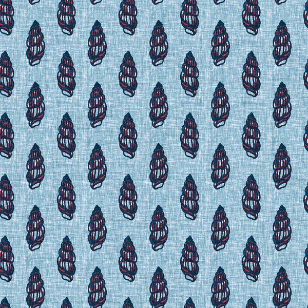 Indigo Blue Seashell deniz kabuğu kusursuz desen. Klasik nantucket kumaş, tekstil, blok baskı tarzında modern deniz kabuğu baskısı. Yaz 2 ton yüksek kontrastlı jpg fayans örneği