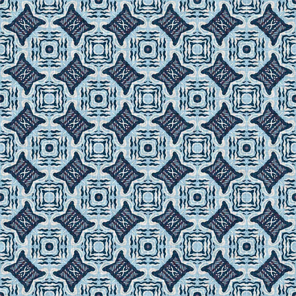 Indigo blauw rood batik geo nautisch naadloos patroon. Moderne marin geometrische caleidoscoop matroos print. Nantucket stof textiel stijl. Zomer rustieke mannelijke gedragen linnen effect maritieme decor. — Stockfoto