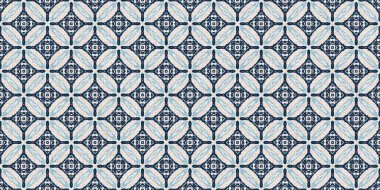 İndigo mavisi, kırmızı, batik, jeo, denizcilik, kusursuz sınır deseni. Modern marin geometrik kaleydoskop pankartı. Nantucket kumaş tarzı. Yaz kırsal erkeksi aşınmış keten etkisi kenar bandı 