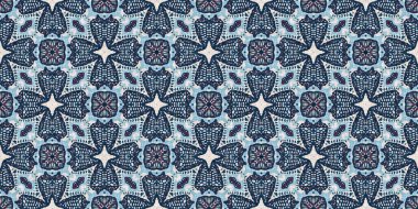 İndigo mavisi, kırmızı, batik, jeo, denizcilik, kusursuz sınır deseni. Modern marin geometrik kaleydoskop pankartı. Nantucket kumaş tarzı. Yaz kırsal erkeksi aşınmış keten etkisi kenar bandı 