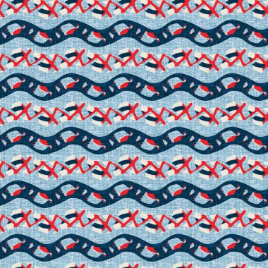  Modern deniz hattı çizgili denizci baskısı. Klasik Nantucket kumaş tarzı. Yaz deniz dekoru. Kolejli, erkeksi moda baskısı. Çivit mavisi, yatay kırık çizgili, denizsel, pürüzsüz desen..