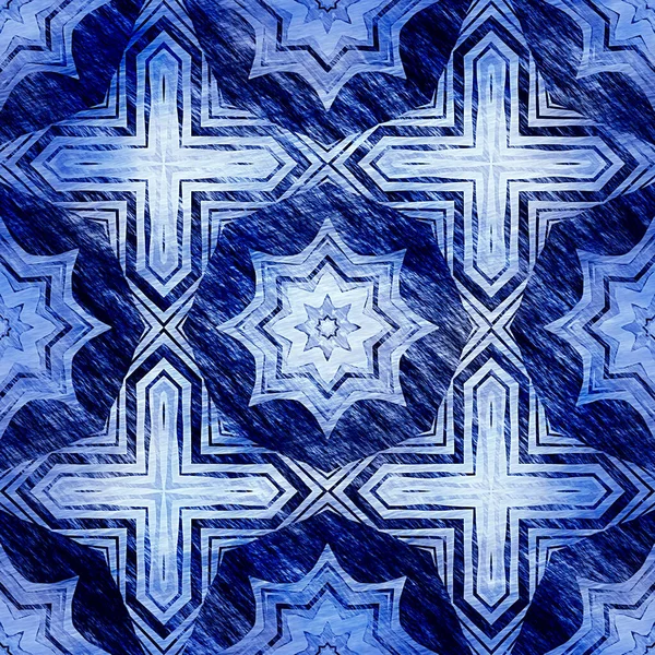 Indigo blauwe grunge wassen linnen print patroon. Moderne rustieke nantucket noodlijdende stof textiel effect achtergrond in nautische maritieme stijl. Mannelijke stropdas kleurstof gedragen home deco mode geometrisch ontwerp — Stockfoto