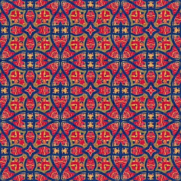 Indian boho summer bandana seamless symmetrical pattern. Versatile masculine red blue scarf print in kaleidoscopic floral ornamental style. — Stock Photo, Image