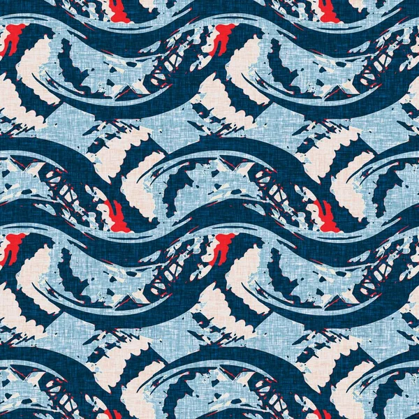 Indigoblau horizontal gebrochenen Streifen nautischen nahtlosen Muster. Modernes Marine Line gestreiftes Matrosenmuster. Klassischer Nantucket-Textilstil. Sommer maritimes Dekor. Preppy maskuline Mode Print — Stockfoto