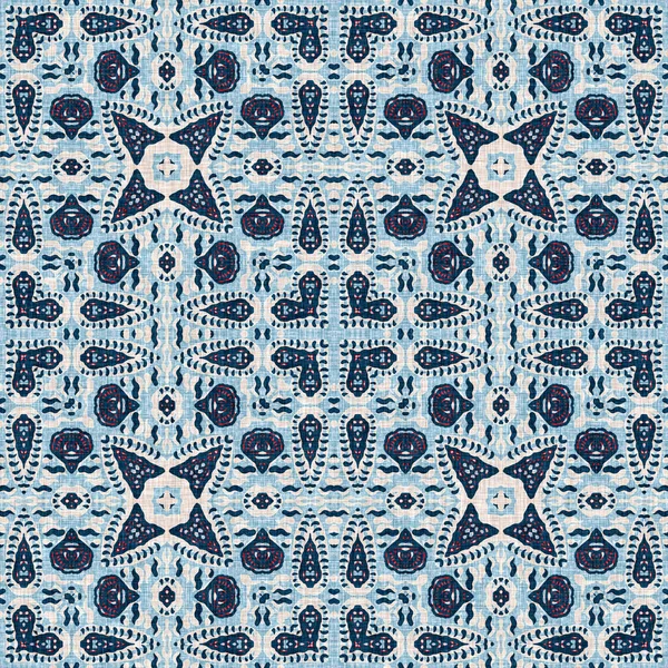 Indaco blu rosso batik geo nautico modello senza cuciture. Stampa moderna marin geometrico caleidoscopio marinaio. Nantucket tessuto stile tessile. Estate rustico maschile indossato lino effetto arredamento marittimo. — Foto Stock