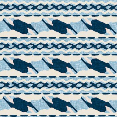 İndigo mavisi yatay kırık çizgili, denizdeki pürüzsüz desen. Modern deniz hattı çizgili denizci baskısı. Klasik Nantucket kumaş tarzı. Yaz deniz dekoru. Hazırsı erkeksi moda baskısı.