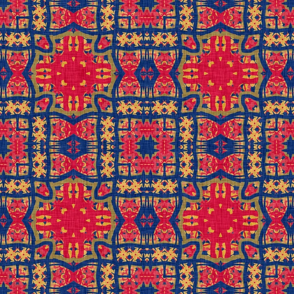 Bandana boho india de verano sin costuras patrón simétrico. Estampado versátil de bufanda azul roja masculina en estilo ornamental floral caleidoscópico. —  Fotos de Stock