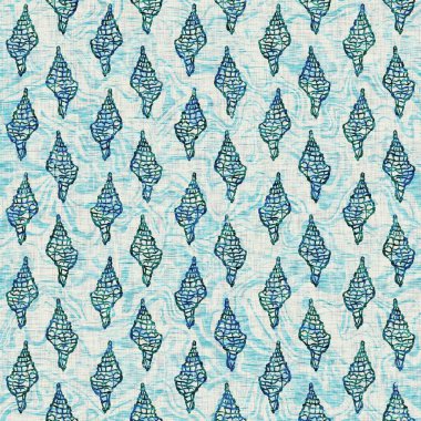 Ege Teal deniz kabuğu deniz kabuğu kusursuz desen. Grunge ev dekorasyonu kumaş tekstil ürünleri için soluk keten efekt arka planı. 