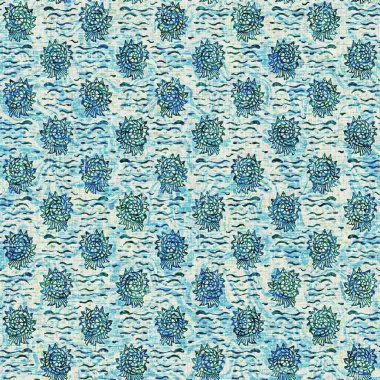 Ege Teal deniz kabuğu deniz kabuğu kusursuz desen. Grunge ev dekorasyonu kumaş tekstil ürünleri için soluk keten efekt arka planı. 