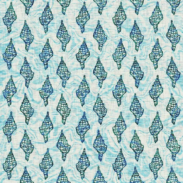 Ege Teal deniz kabuğu deniz kabuğu kusursuz desen. Grunge ev dekorasyonu kumaş tekstil ürünleri için soluk keten efekt arka planı. 