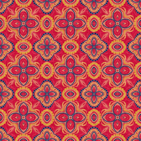 Indiase boho zomer bandana naadloos symmetrisch patroon. Veelzijdige mannelijke rode blauwe sjaal print in kaleidoscopische bloemen ornamentale stijl. — Stockfoto