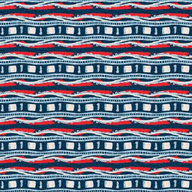 İndigo mavisi yatay kırık çizgili, denizdeki pürüzsüz desen. Modern deniz hattı çizgili denizci baskısı. Klasik Nantucket kumaş tarzı. Yaz deniz dekoru. Hazırsı erkeksi moda baskısı.