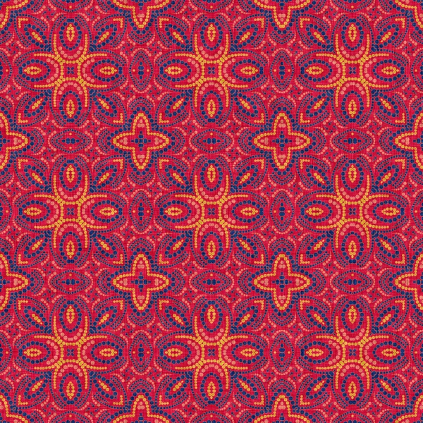 Indiase boho zomer bandana naadloos symmetrisch patroon. Veelzijdige mannelijke rode blauwe sjaal print in kaleidoscopische bloemen ornamentale stijl. — Stockfoto