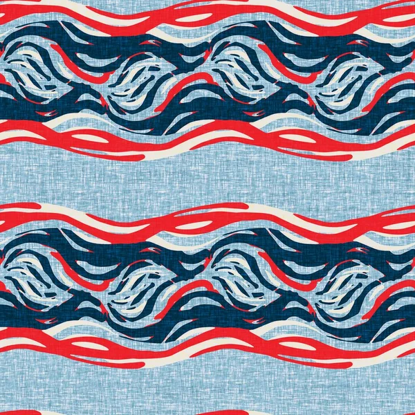 İndigo mavisi yatay kırık çizgili, denizdeki pürüzsüz desen. Modern deniz hattı çizgili denizci baskısı. Klasik Nantucket kumaş tarzı. Yaz deniz dekoru. Hazırsı erkeksi moda baskısı.