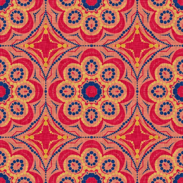 Indiska boho sommar bandana sömlös symmetrisk mönster. Mångsidig maskulin röd blå scarf tryck i kalejdoskopisk blommig prydnadsstil. — Stockfoto