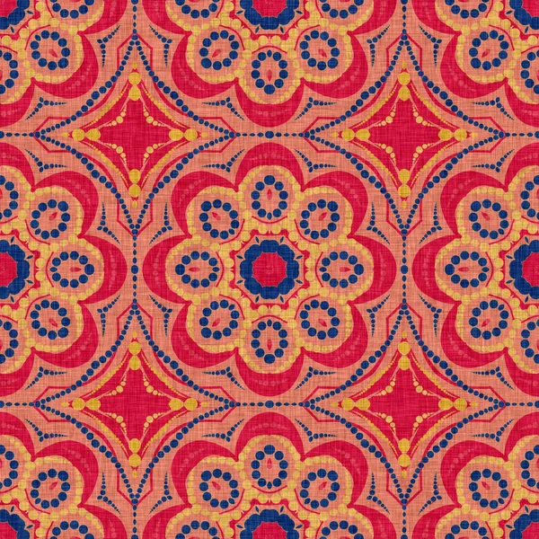 Indian boho verão bandana sem costura padrão simétrico. Cachecol azul vermelho masculino versátil estampado em estilo floral ornamental caleidoscópico. — Fotografia de Stock