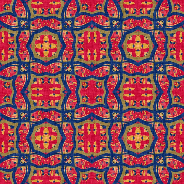 Индийская бохо летняя бандана бесшовный симметричный узор. Универсальный мужской красно-синий шарфик в калейдоскопическом цветочном орнаментальном стиле. — стоковое фото