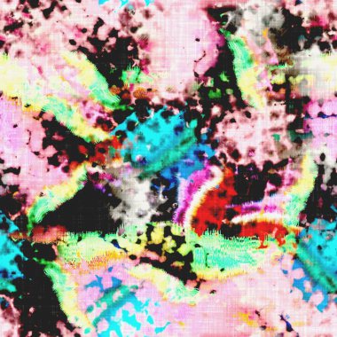 Dağınık yaz kravatlı batik plaj desenli. Kusursuz renkli lekeli uzay boyalı efekt modayı. Yumuşak döşenmiş arka plan yıkanmış. 