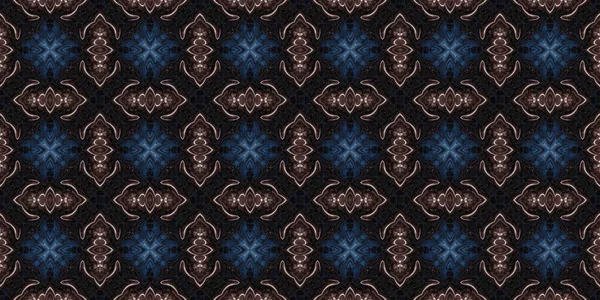 Donkere indigo blu bandanna stijl das kleurstof rand patroon. Naadloze vintage etnische zijde home decor rand lint ontwerp. Een mannenbandje. Voor moderne vintage sjaal en mode decoratie. — Stockfoto