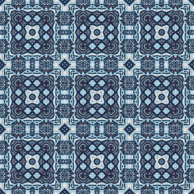 İndigo mavisi, kırmızı, batik, jeo, denizcilik, kusursuz desen. Modern marin geometrik kaleydoskop denizci baskısı. Nantucket kumaş tarzı. Yaz kırsal erkeksi aşınmış keten efekti deniz dekoru. 
