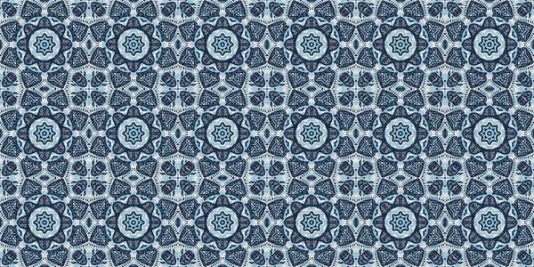 Indigo blue red batik geo nautical seamless border pattern. Modern marin geometric kaleidoscope banner. Nantucket fabric textile style. Summer rustic masculine worn linen effect edging trim tape — Stock Photo, Image