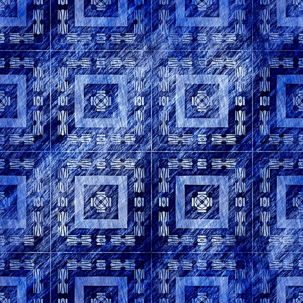 Индиго-синяя решетка стирает льняной рисунок. Современный деревенский нантакет терпит бедствие ткань текстильный фон в морском стиле. Мужской галстук краситель носили дома деко моды геометрический дизайн — стоковое фото