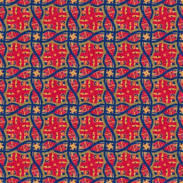 Indian boho summer bandana seamless symmetrical pattern. Versatile masculine red blue scarf print in kaleidoscopic floral ornamental style. — Photo