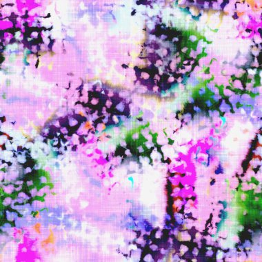 Dağınık yaz kravatlı batik plaj desenli. Kusursuz renkli lekeli uzay boyalı efekt modayı. Yumuşak döşenmiş arka plan yıkanmış. 