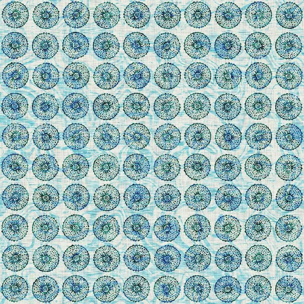 Aegean Teal zeeschelpen nautische zeeschildpad naadloos patroon. Grunge nood vervaagd linnen effect achtergrond voor marine home decor textiel. — Stockfoto