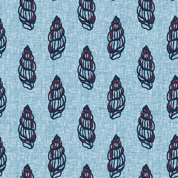 Indigo Blue Seashell deniz kabuğu kusursuz desen. Klasik nantucket kumaş, tekstil, blok baskı tarzında modern deniz kabuğu baskısı. Yaz 2 ton yüksek kontrastlı jpg fayans örneği