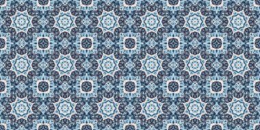 İndigo mavisi, kırmızı, batik, jeo, denizcilik, kusursuz sınır deseni. Modern marin geometrik kaleydoskop pankartı. Nantucket kumaş tarzı. Yaz kırsal erkeksi aşınmış keten etkisi kenar bandı 