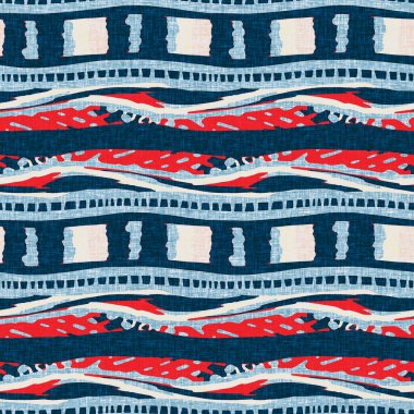 İndigo mavisi yatay kırık çizgili, denizdeki pürüzsüz desen. Modern deniz hattı çizgili denizci baskısı. Klasik Nantucket kumaş tarzı. Yaz deniz dekoru. Hazırsı erkeksi moda baskısı.