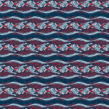 İndigo mavisi yatay kırık çizgili, denizdeki pürüzsüz desen. Modern deniz hattı çizgili denizci baskısı. Klasik Nantucket kumaş tarzı. Yaz deniz dekoru. Hazırsı erkeksi moda baskısı.