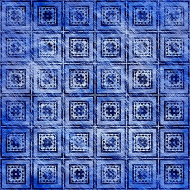 Çivit mavisi grunge çamaşır bezi izi deseni. Modern rustik nantucket, denizcilik tarzında kumaş tekstil etkisine zarar vermiştir. Erkeksi kravat boyası ev deco moda geometrik tasarımı.