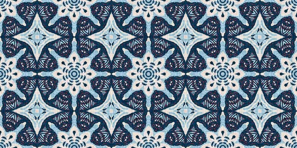 İndigo mavisi, kırmızı, batik, jeo, denizcilik, kusursuz sınır deseni. Modern marin geometrik kaleydoskop pankartı. Nantucket kumaş tarzı. Yaz kırsal erkeksi aşınmış keten etkisi kenar bandı 