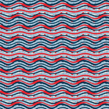 İndigo mavisi yatay kırık çizgili, denizdeki pürüzsüz desen. Modern deniz hattı çizgili denizci baskısı. Klasik Nantucket kumaş tarzı. Yaz deniz dekoru. Hazırsı erkeksi moda baskısı.