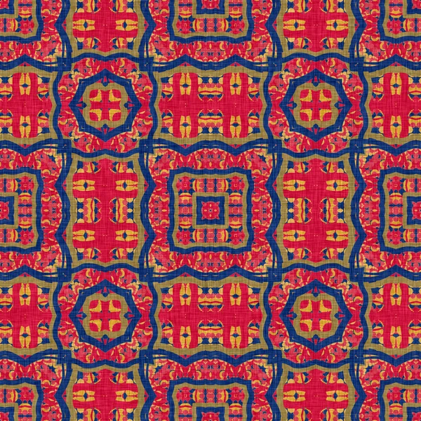 Indian boho summer bandana seamless symmetrical pattern. Versatile masculine red blue scarf print in kaleidoscopic floral ornamental style. —  Fotos de Stock