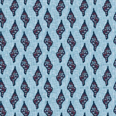 Indigo Blue Seashell deniz kabuğu kusursuz desen. Klasik nantucket kumaş, tekstil, blok baskı tarzında modern deniz kabuğu baskısı. Yaz 2 ton yüksek kontrastlı jpg fayans örneği