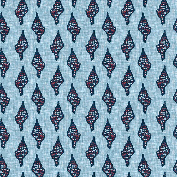 Indigo Blue Seashell deniz kabuğu kusursuz desen. Klasik nantucket kumaş, tekstil, blok baskı tarzında modern deniz kabuğu baskısı. Yaz 2 ton yüksek kontrastlı jpg fayans örneği