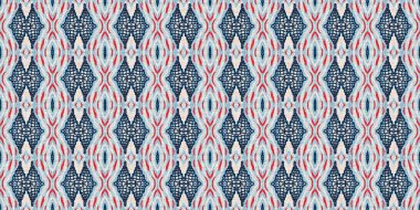 İndigo mavisi, kırmızı, batik, jeo, denizcilik, kusursuz sınır deseni. Modern marin geometrik kaleydoskop pankartı. Nantucket kumaş tarzı. Yaz kırsal erkeksi aşınmış keten etkisi kenar bandı 