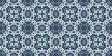 İndigo mavisi, kırmızı, batik, jeo, denizcilik, kusursuz sınır deseni. Modern marin geometrik kaleydoskop pankartı. Nantucket kumaş tarzı. Yaz kırsal erkeksi aşınmış keten etkisi kenar bandı 