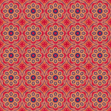 Hint boho yaz bandanası kusursuz simetrik desen. Çok yönlü maskülen kırmızı atkı izi kaleydoskopik çiçek desenli..