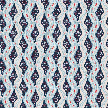 Indigo Blue Seashell deniz kabuğu kusursuz desen. Klasik nantucket kumaş, tekstil, blok baskı tarzında modern deniz kabuğu baskısı. Yaz 2 ton yüksek kontrastlı jpg fayans örneği