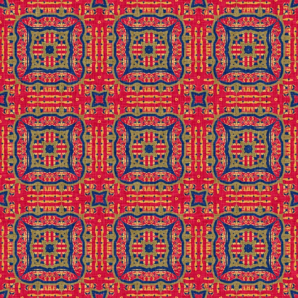 Boho indiano estate bandana modello simmetrico senza soluzione di continuità. Versatile stampa sciarpa blu rossa maschile in caleidoscopico stile floreale ornamentale. — Foto Stock