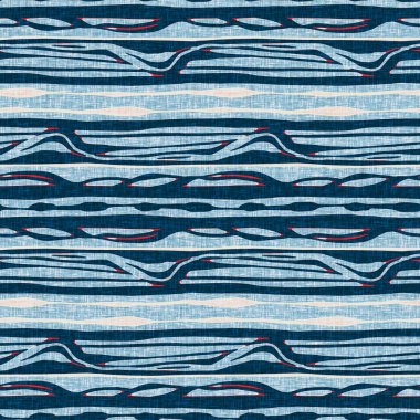 İndigo mavisi yatay kırık çizgili, denizdeki pürüzsüz desen. Modern deniz hattı çizgili denizci baskısı. Klasik Nantucket kumaş tarzı. Yaz deniz dekoru. Hazırsı erkeksi moda baskısı.