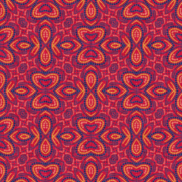 Indiase boho zomer bandana naadloos symmetrisch patroon. Veelzijdige mannelijke rode blauwe sjaal print in kaleidoscopische bloemen ornamentale stijl. — Stockfoto