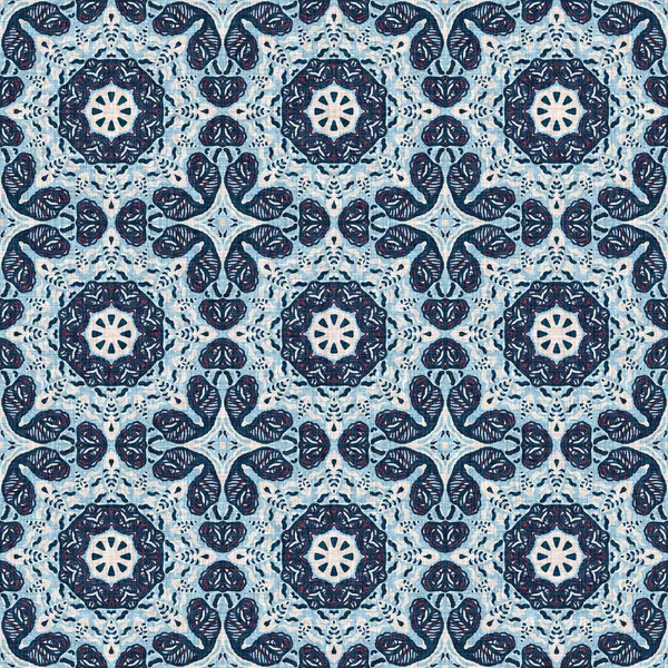 Indigo blue red batik geo nautical seamless pattern. Modern marin geometric kaleidoscope sailor print. Nantucket fabric textile style. Summer rustic masculine worn linen effect maritime decor.