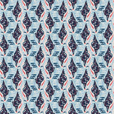 Indigo Blue Seashell deniz kabuğu kusursuz desen. Klasik nantucket kumaş, tekstil, blok baskı tarzında modern deniz kabuğu baskısı. Yaz 2 ton yüksek kontrastlı jpg fayans örneği