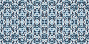 İndigo mavisi, kırmızı, batik, jeo, denizcilik, kusursuz sınır deseni. Modern marin geometrik kaleydoskop pankartı. Nantucket kumaş tarzı. Yaz kırsal erkeksi aşınmış keten etkisi kenar bandı 