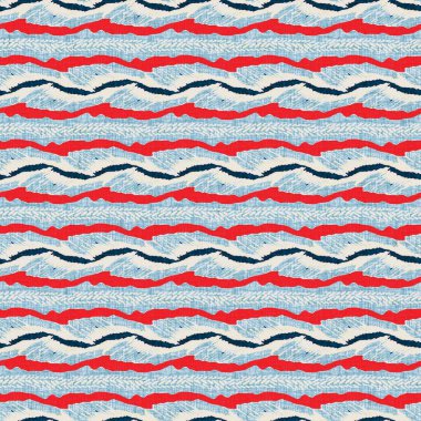İndigo mavisi yatay kırık çizgili, denizdeki pürüzsüz desen. Modern deniz hattı çizgili denizci baskısı. Klasik Nantucket kumaş tarzı. Yaz deniz dekoru. Hazırsı erkeksi moda baskısı.